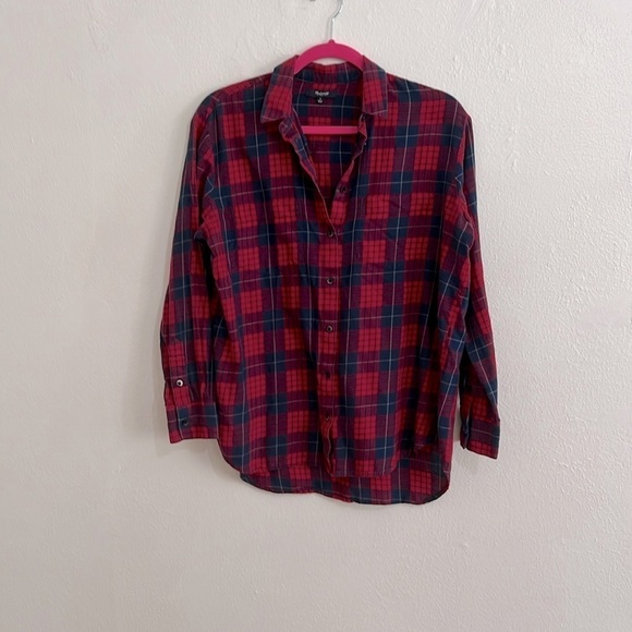 Vintage Madewell Size Small Farm Girl Western Red Blue Plaid Button Down Blouse - Picture 1 of 6